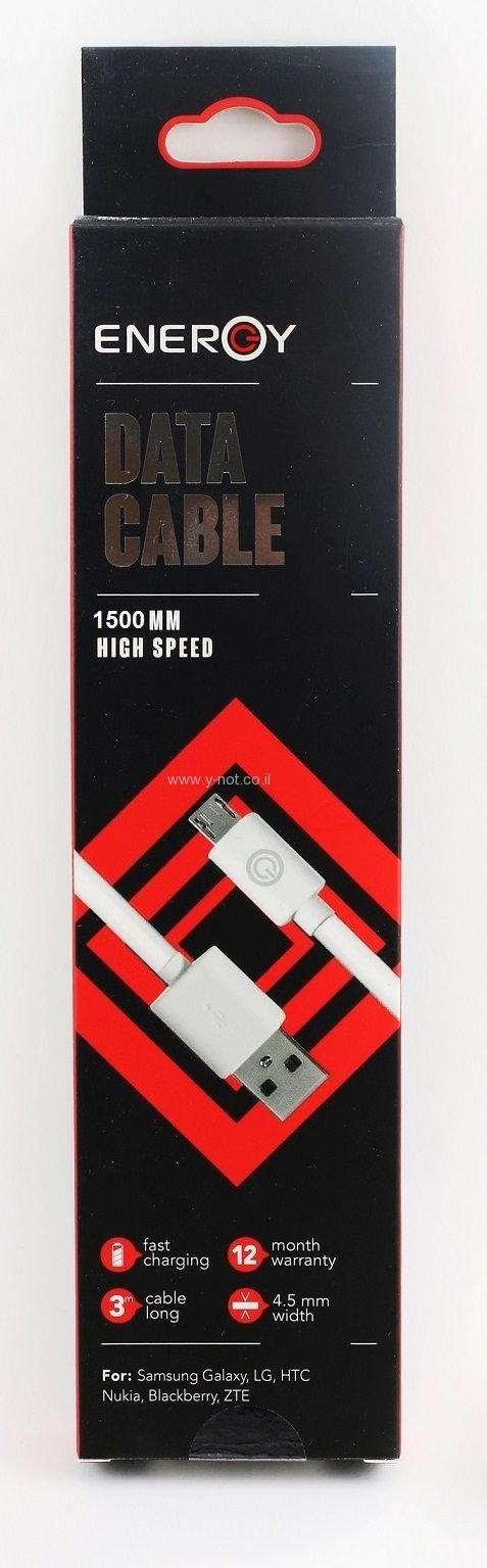 כבל מיקרו Micro USB  באורך 1.5 מטר - לטעינה וסנכרון מבית ENERGY