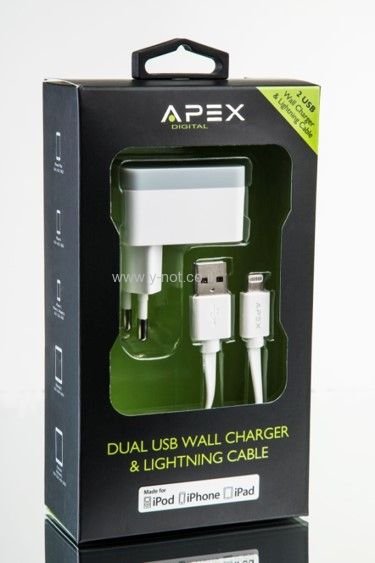 Alternative view of מטען בית ראש עם שתי יציאות USB 3.4A + כבל <b>שזור</b> לאייפון ואייפד מאושר אפל - מבית APEX