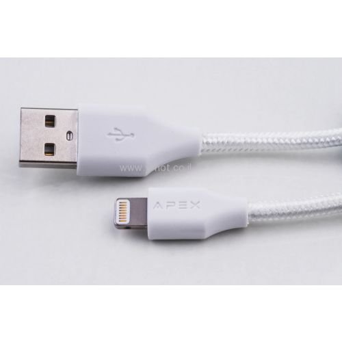 מטען בית ראש עם שתי יציאות USB 3.4A + כבל <b>שזור</b> לאייפון ואייפד מאושר אפל - מבית APEX