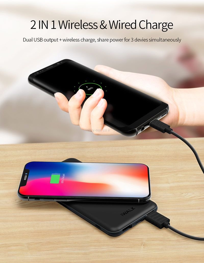 Alternative view of מטען חירום <b>אלחוטי </b>8000mAh מבית IWALK