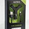 מטען USB כפול לרכב 3.4 אמפר APEX - עם כבל לאייפון מאושר אפל (MFI)