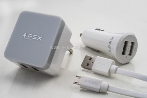 Alternative view of סט מטען בית + מטען רכב + כבל מיקרו USB מבית APEX - 3.4A