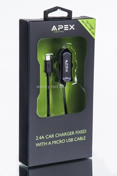 Alternative view of מטען לרכב מיקרו USB מבית חברת APEX - עוצמה 2.4 אמפר