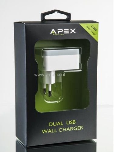 מטען בית ראש עם שתי יציאות USB 3.4A מבית APEX