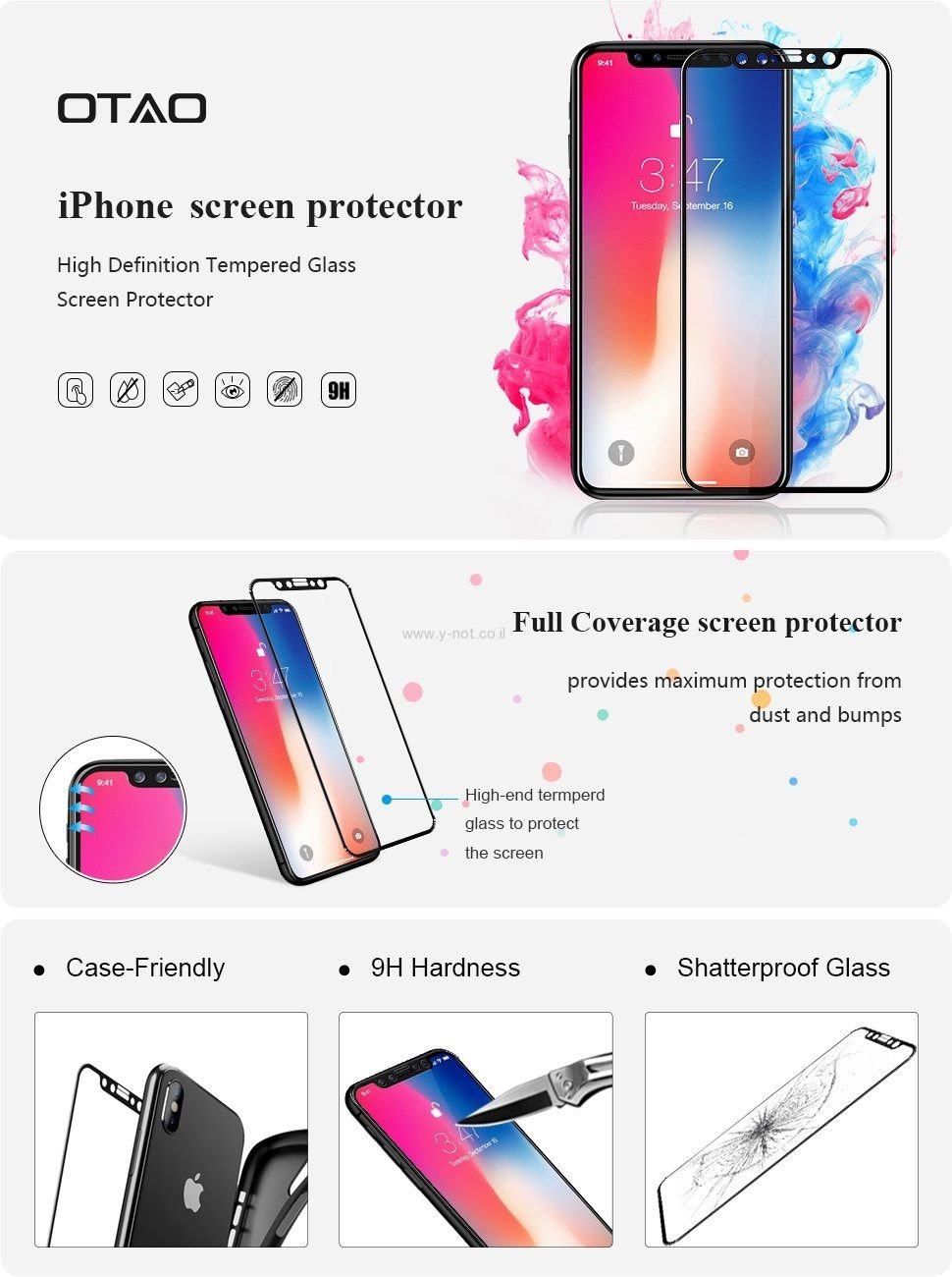 Alternative view of מגן מסך אייפון 11 <b>Pro Max</b> מזכוכית מחוסמת מבית OTAO! - כל המסך