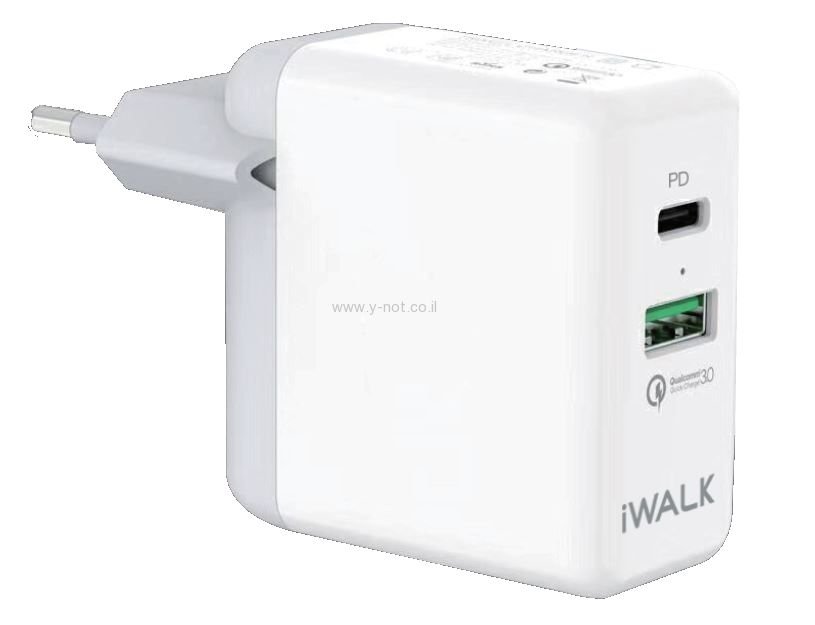 מטען USB TYPE C טעינה מהירה PD וטעינת QC 3.0 - הספק של 36W! - מבית iWalk