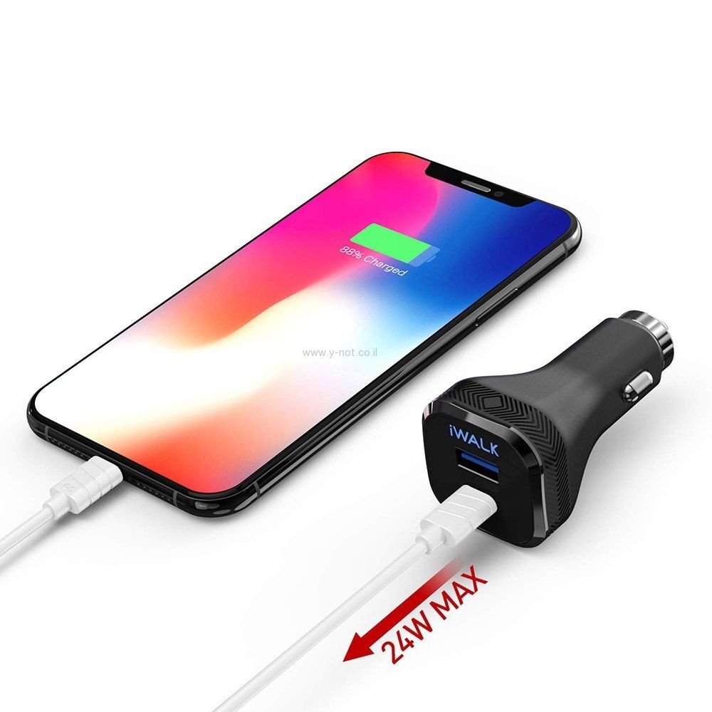 מטען לרכב USB TYPE C טעינה מהירה PD וטעינת QC 3.0 - הספק של 42W! - מבית iWalk