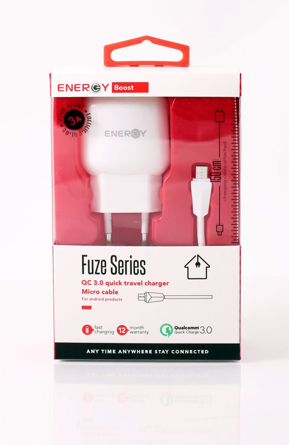 מטען <b>בית מהיר QUICK CHARGE 3.0 </b>עם מיקרו USB מבית ENERGY