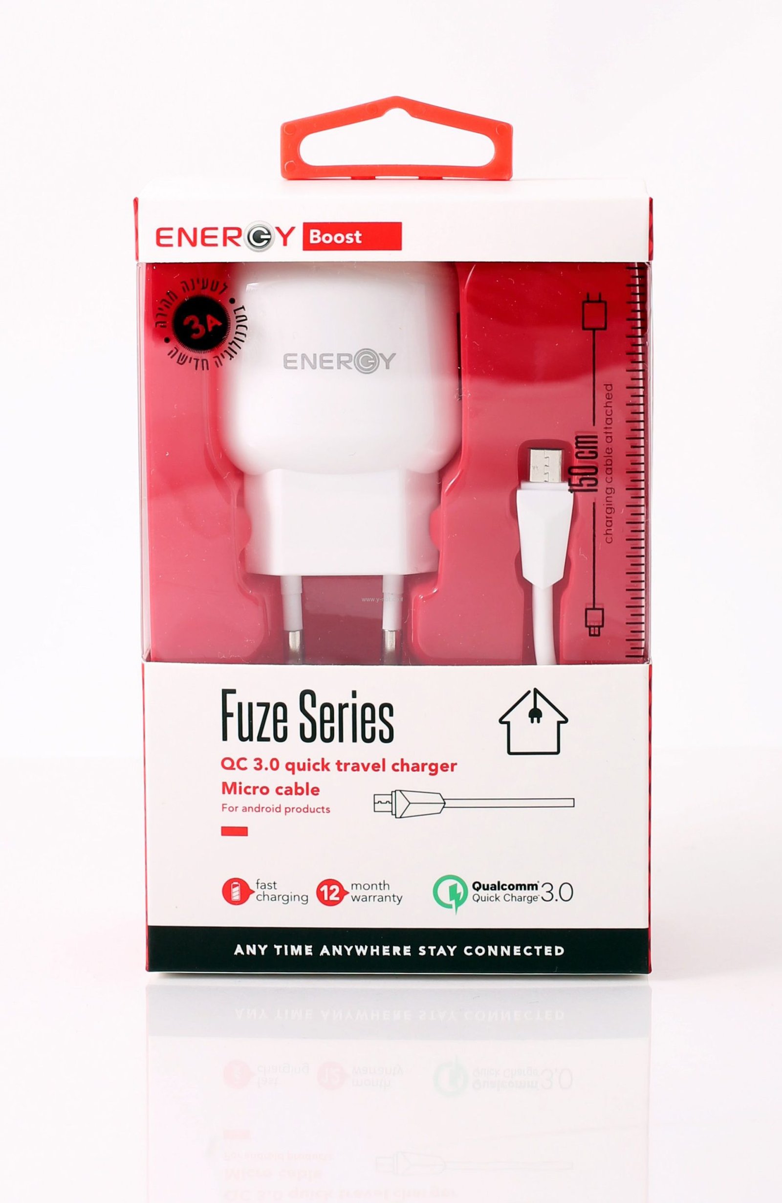 מטען <b>בית מהיר QUICK CHARGE 3.0 </b>עם מיקרו USB מבית ENERGY