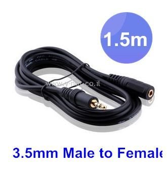כבל מאריך PL  ( 3.5מ"מ) סטריאו זכר - לנקבה -  1.5 מטר AUX