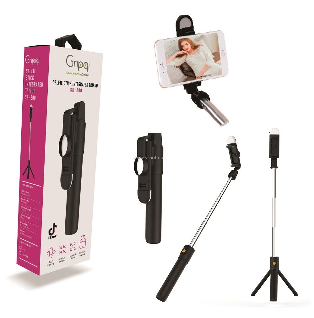 Alternative view of מוט / מקל סלפי טלסקופי שהופך גם לחצובה Gripqi SK-200