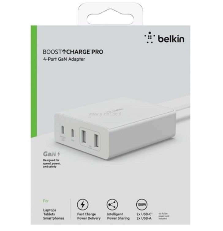 Alternative view of מטען 4 יציאות 108W בלקין  BELKIN 108W 4-PORT GaN CHARGER