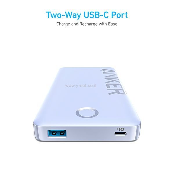 סוללת גיבוי 10000mAh דגם Anker 323 Power Bank 10000mA A1334 בצבעים סגול / שחור / לבן – תמונה 3