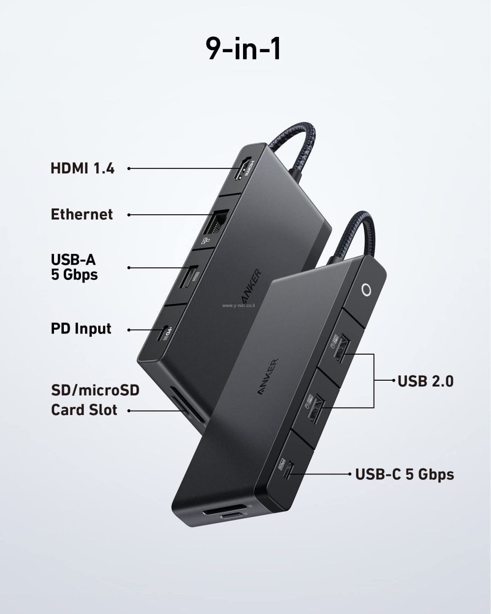 Alternative view of רכזת USB-C דגם Anker 552 USB-C Hub (9-in-1 4K HDMI) Black A8373