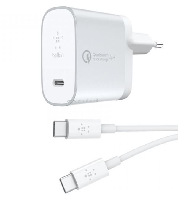 מטען קיר מהיר  27W של בלקין + כבל Type C דו צדדי
