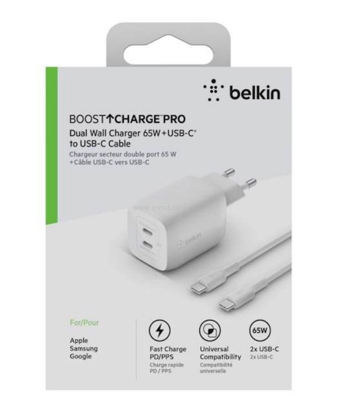 Alternative view of מטען קיר  BELKIN 65W DUAL USB-C + CABLE CHARGER