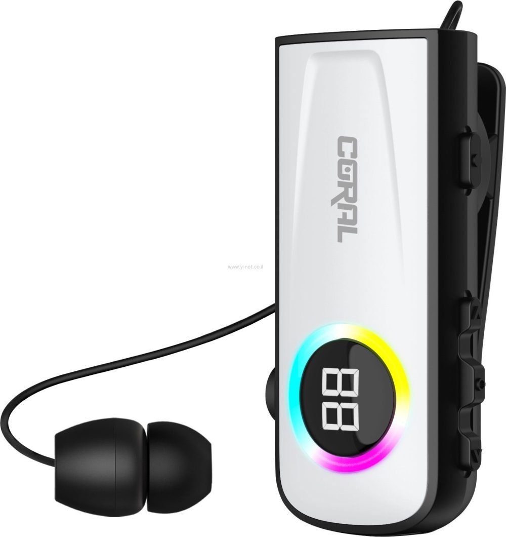 Alternative view of אוזניית דיבורית קליפ לסלולארי עם סליל חוזר - CORAL VIBE 4 BT - צבע שחור / לבן