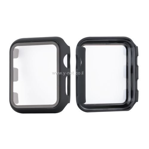 כיסוי + מגן מסך זכוכית לשעון אפל 41 מ"מ , צבע שחור/שקוף מבית Essentials – תמונה 3