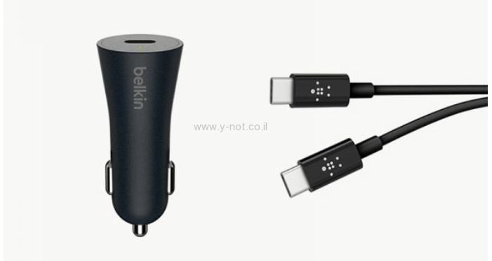מטען לרכב מהיר 27W מבית בלקין  עם כבל ניתק  Power Delivery USB-C