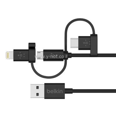 כבל אוניברסאלי עם 3 חיבורים: microUSB , USB-C ו- Lightning. מק"ט F8J050bt04-BLK – תמונה 4