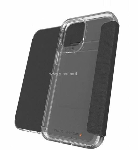כיסוי ספר GEAR4 לאייפון 12 <b>פרו מקס</b> דגם WEMBLEY FLIP - שחור
