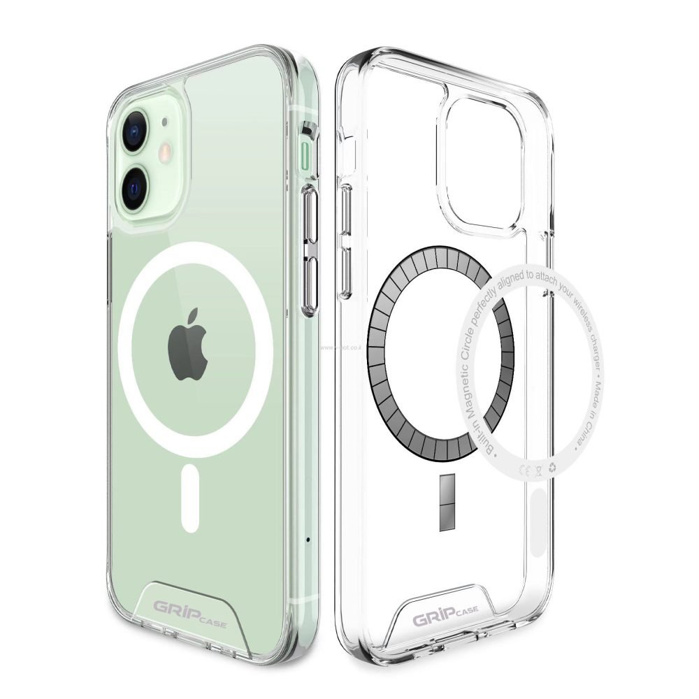 כיסוי  לאייפון 12 / 12 <b>פרו </b> עם חיבור MagSafe  מבית GRIP - שקוף