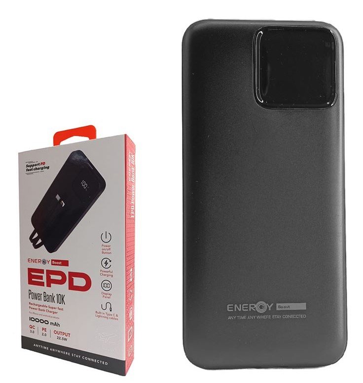 סוללת/ מטען חירום 10000MAH ENERGY Power Bank PD 10K - שחור / לבן – תמונה 5