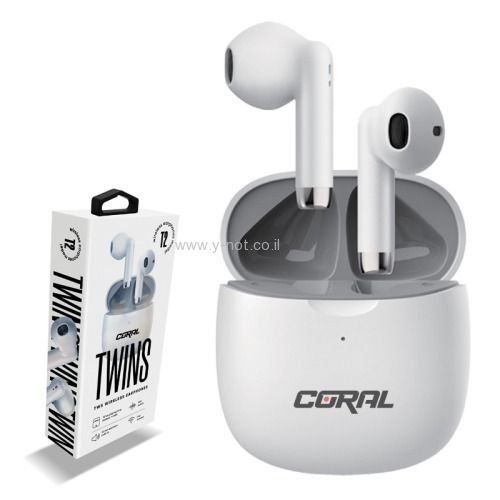 Alternative view of אוזניית בלוטוס  אלחוטיות  <b>CORAL T2 TWINS</b  bluetooth בצבעים שחור / לבן / ורוד