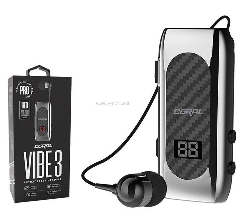 אוזניית דיבורית קליפ לסלולארי עם סליל חוזר כולל צג דיגיטלי  - VIBE 3- במגוון צבעים.