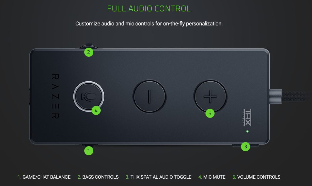 אוזניות RAZER Kraken tournament  - שליטה ובקרה עם שלט