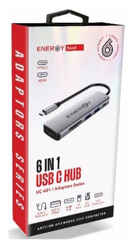 מתאם 6in 1 Type-C to USB 3.0*2 +SD+TF+ TypeC+HDMI – צבע כסוף
