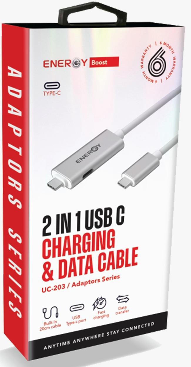 מתאם 2in 1 USB C Charging  & Data Cable Hub – צבע כסוף