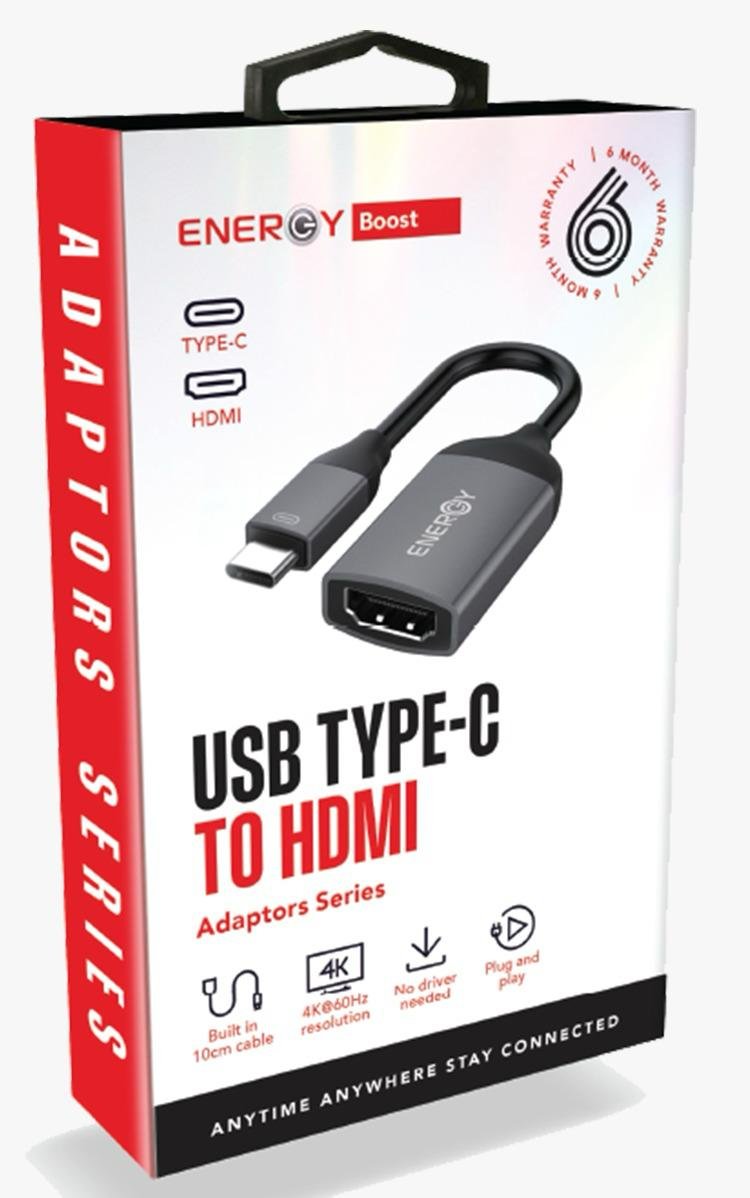 מתאם USB Type-C to HDMI מחברת ENERGY - צבע שחור