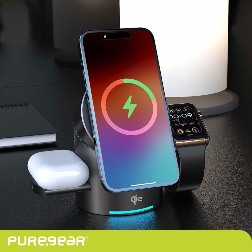 Alternative view of מטען אלחוטי מגנטי 3 ב-1 תומך Qi2 מבית PureGear