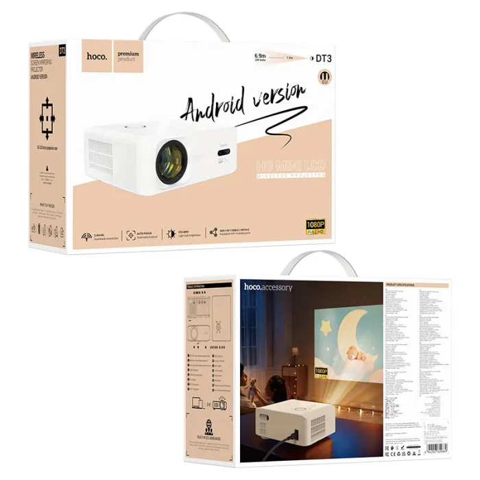 מקרן חכם Full HD 1080p דגם HOCO DT3 עם פוקוס אוטומטי (Auto Focus) ו-Wi-Fi כפול – תמונה 6
