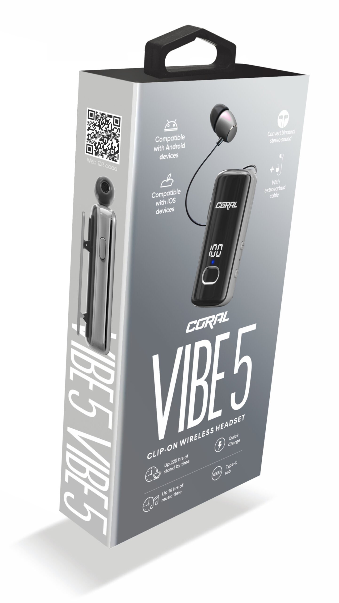 אוזניית קליפס אלחוטית Coral Vibe 5 — דיבורית אישית עם תפס לבגד – תמונה 2