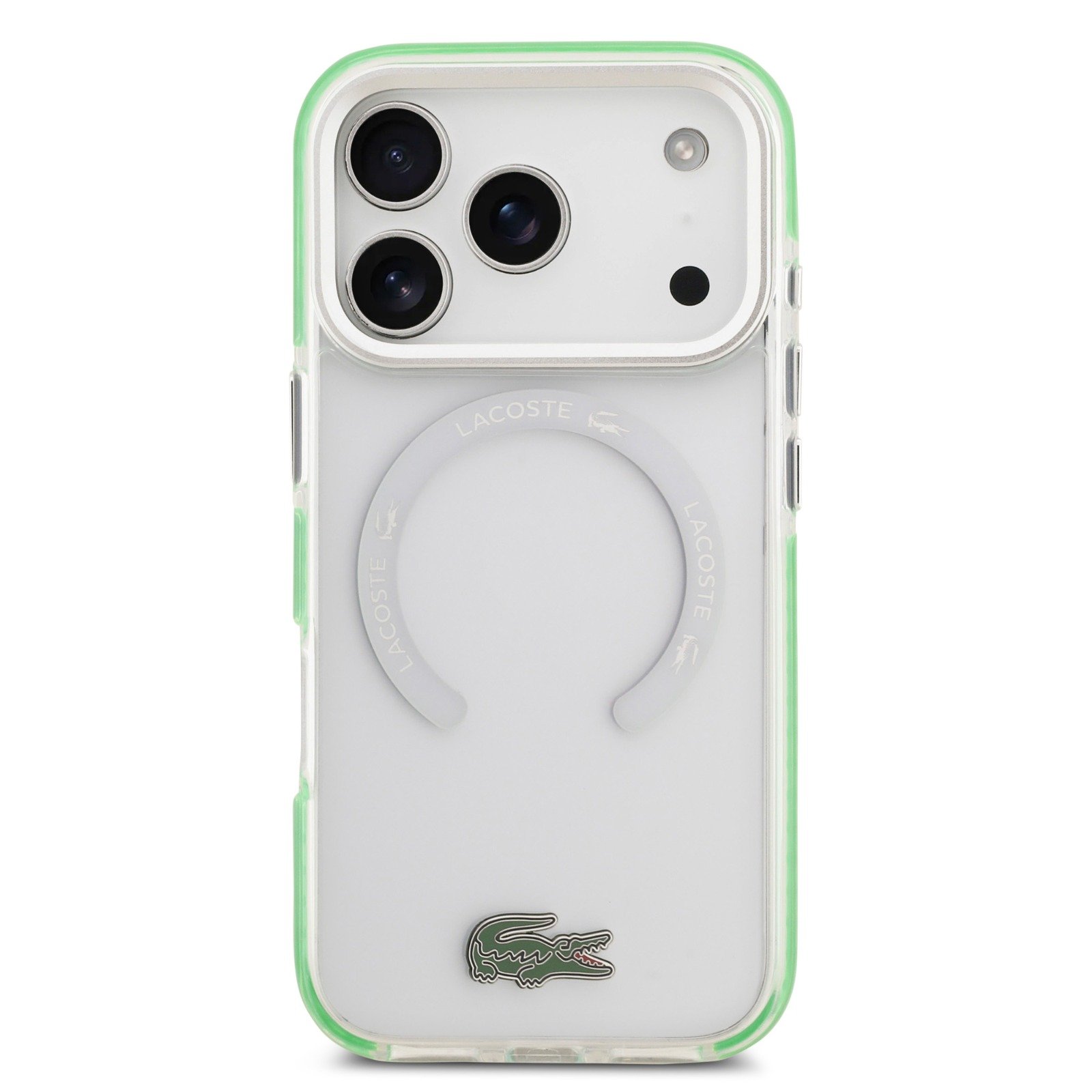 כיסוי LACOSTE MagSafe שקוף עם מסגרת ירוקה לאייפון 17 פרו מקס (iPhone 17 Pro Max)