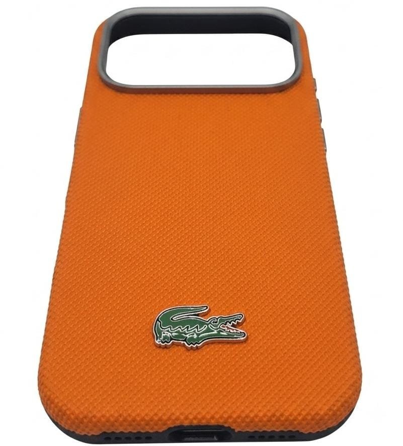 כיסוי LACOSTE MagSafe מקורי לאייפון 17 פרו (iPhone 17 Pro) — כתום עם מסגרת מצלמה כסופה – תמונה 3
