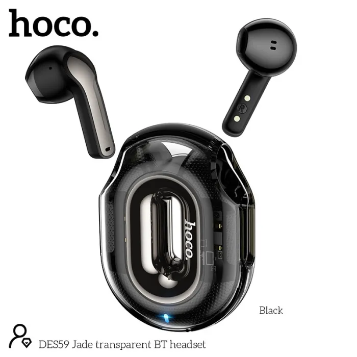 אוזניות אלחוטיות שקופות Hoco DES59 Jade – עיצוב קריסטל וסאונד עוצמתי – תמונה 3