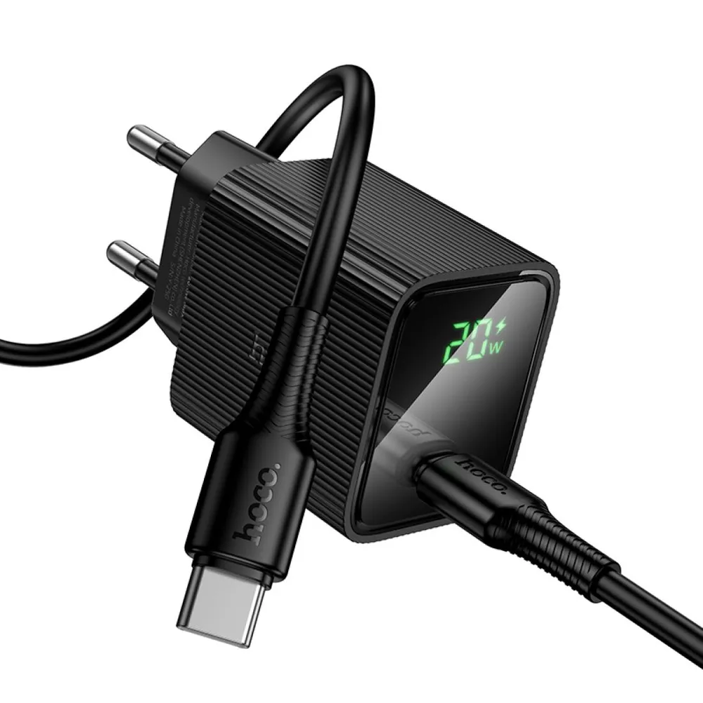 קיט טעינה מהירה Hoco CS82A PD 20W – ראש מטען עם תצוגה וכבל Type-C