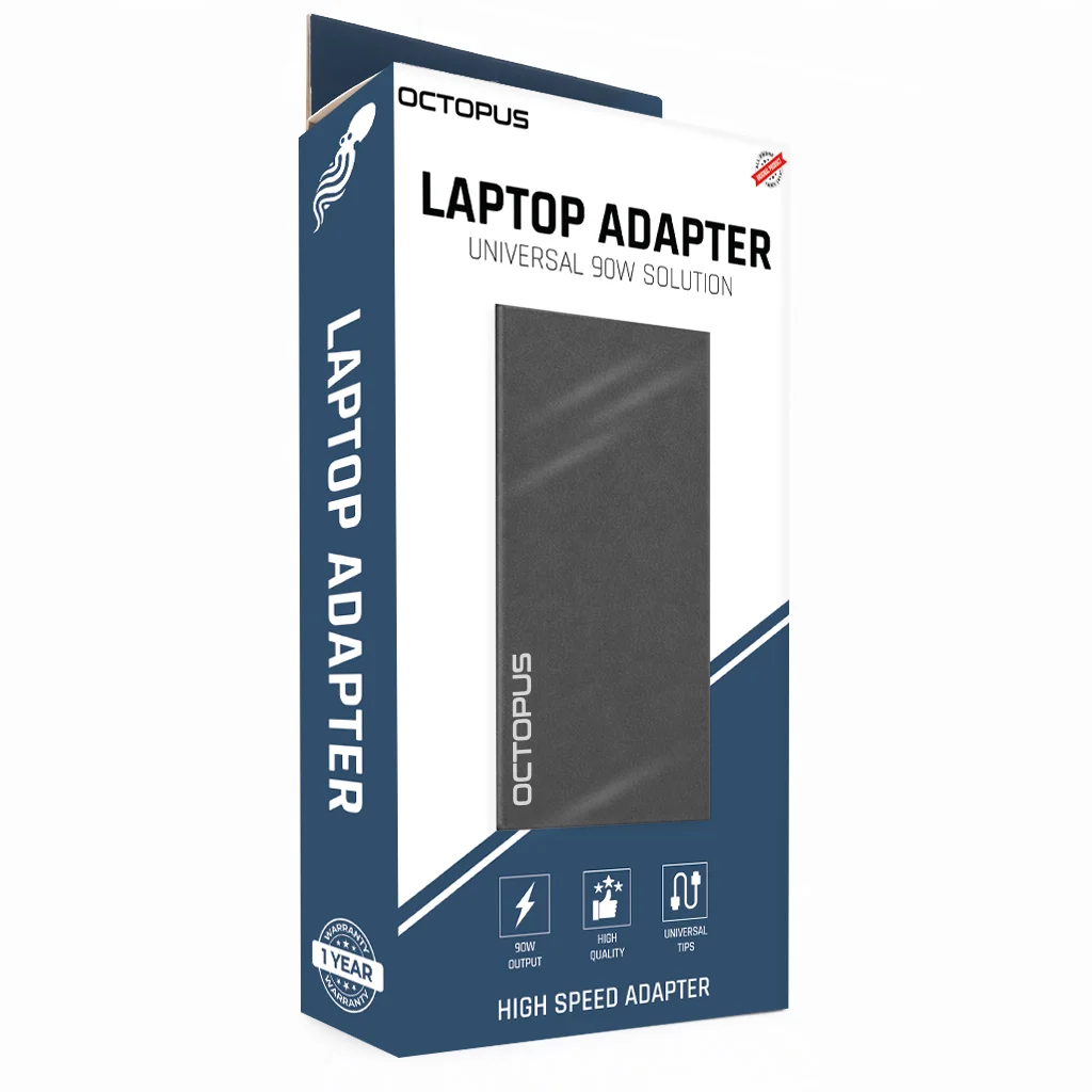 מטען אוניברסלי למחשב נייד Octopus 90W עם ערכת מחברים רחבה – תמונה 3