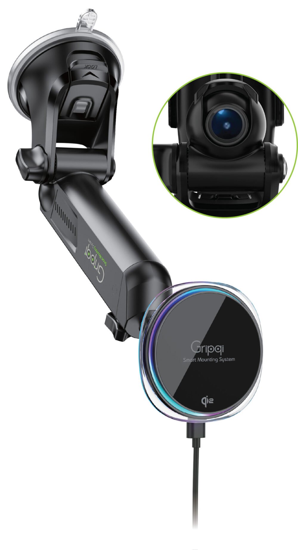 מעמד לרכב 3 ב-1 CHM200: טעינה אלחוטית Qi2.0 MagSafe ומצלמת דרך קדמית