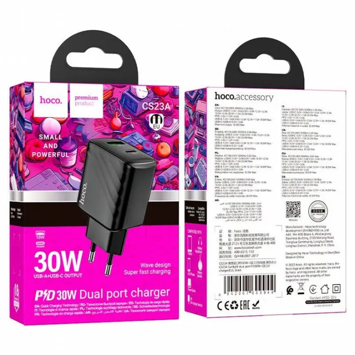 מטען קיר מהיר Hoco CS23A PD 30W – עוצמה וקומפקטיות בחיבור USB-C – תמונה 4