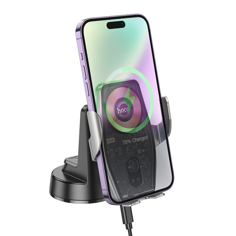 Alternative view of מעמד רכב חכם Hoco HW27 עם טעינה אלחוטית מהירה 15W וזרוע יניקה