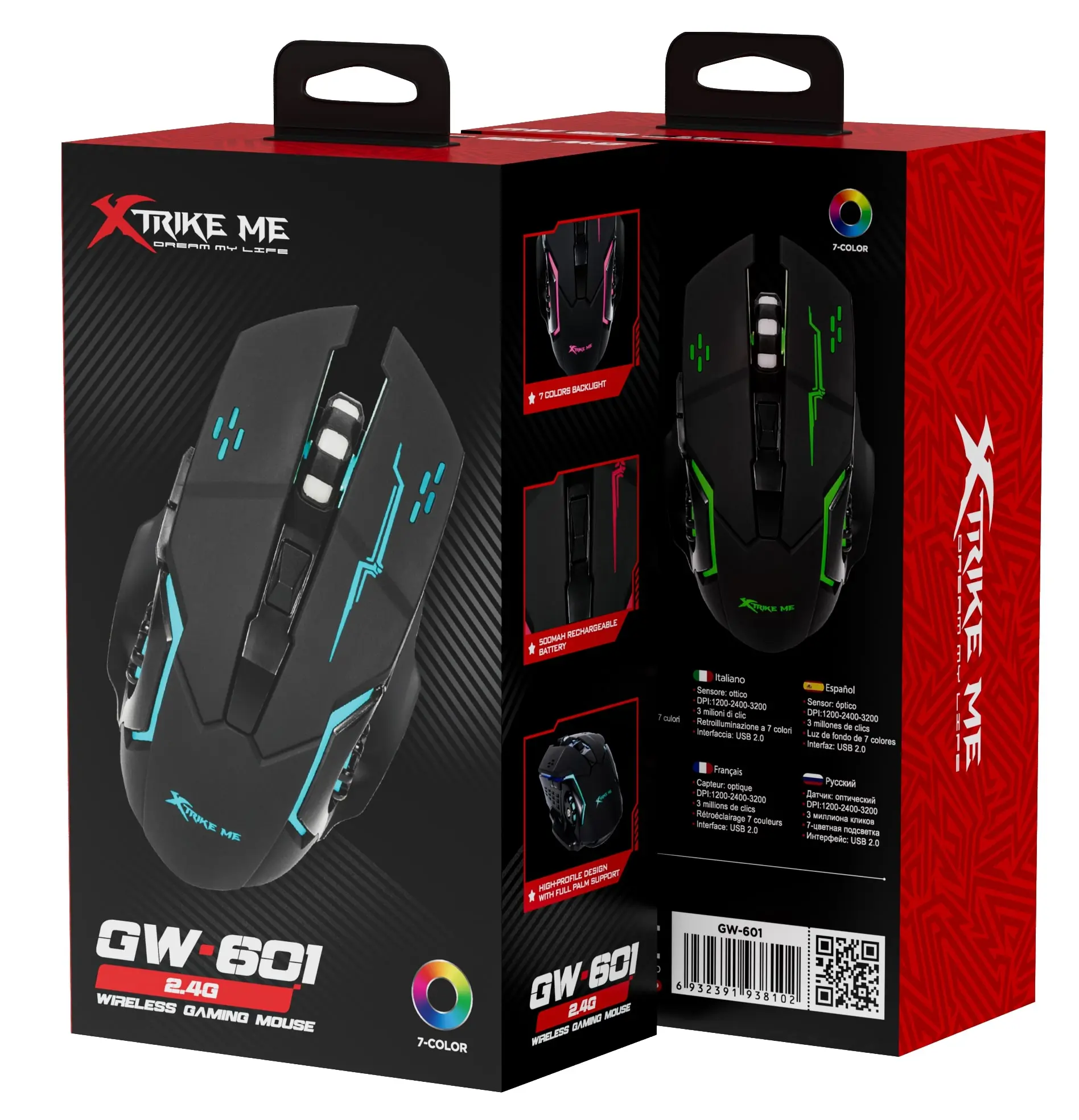 עכבר גיימינג אלחוטי דגם GW-601 מבית XtrikeMe עם תאורת RGB – תמונה 7