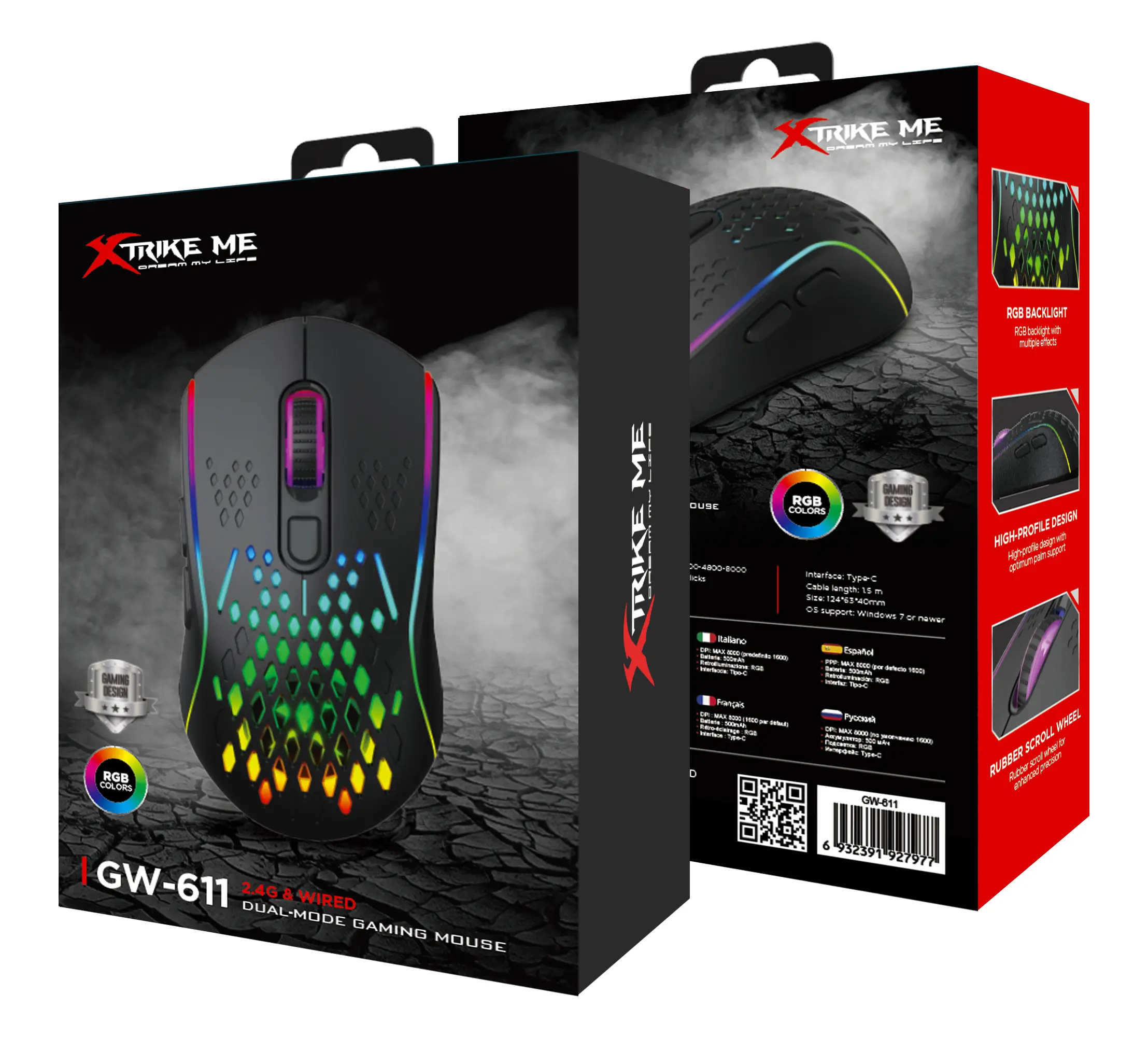עכבר גיימינג אלחוטי דגם GW-611 מבית XtrikeMe עם תאורת RGB – תמונה 5