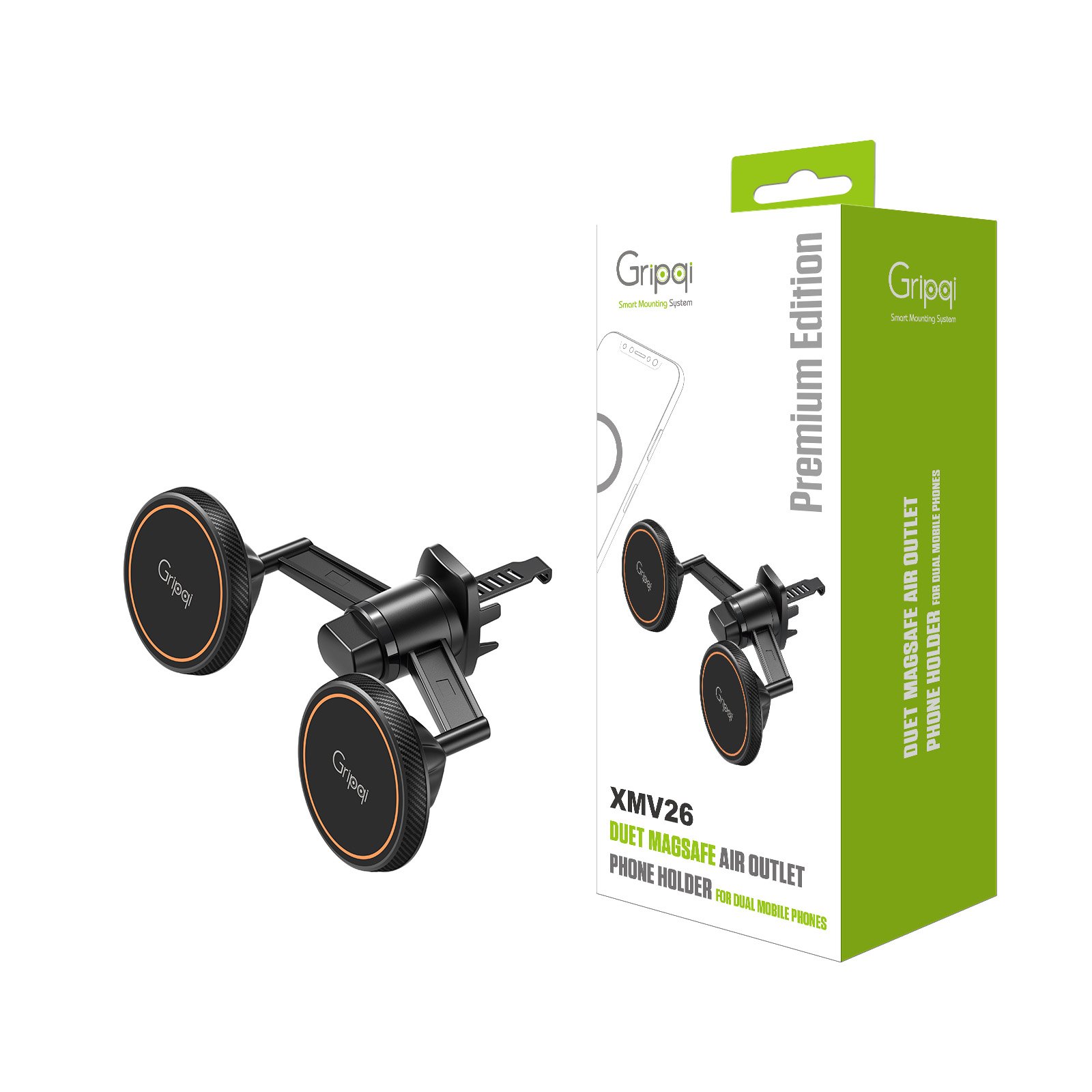 מעמד מגנטי כפול לרכב GRIPQI XMV26 עם תמיכה מלאה ב-MagSafe למזגן – תמונה 2