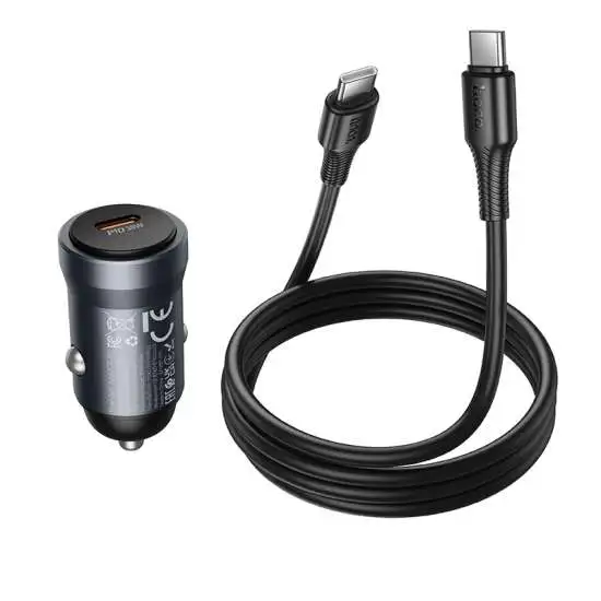 מטען רכב מהיר Hoco Z62A PD 30W – סט הכולל כבל Type-C ל-Type-C