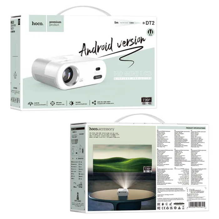 מקרן קיר קומפקטי DT2 Android 720P – חוויית קולנוע ביתי חכמה אצלכם בסלון – תמונה 6