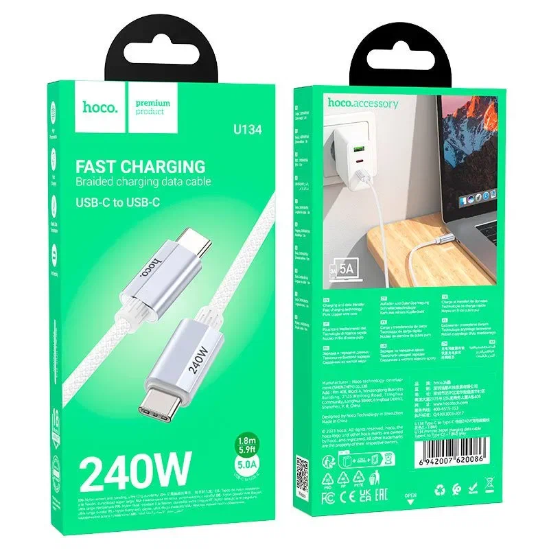 כבל טעינה מהירה Hoco U134 240W USB-C – עוצמה אדירה למחשבים ניידים וסמארטפונים – תמונה 4